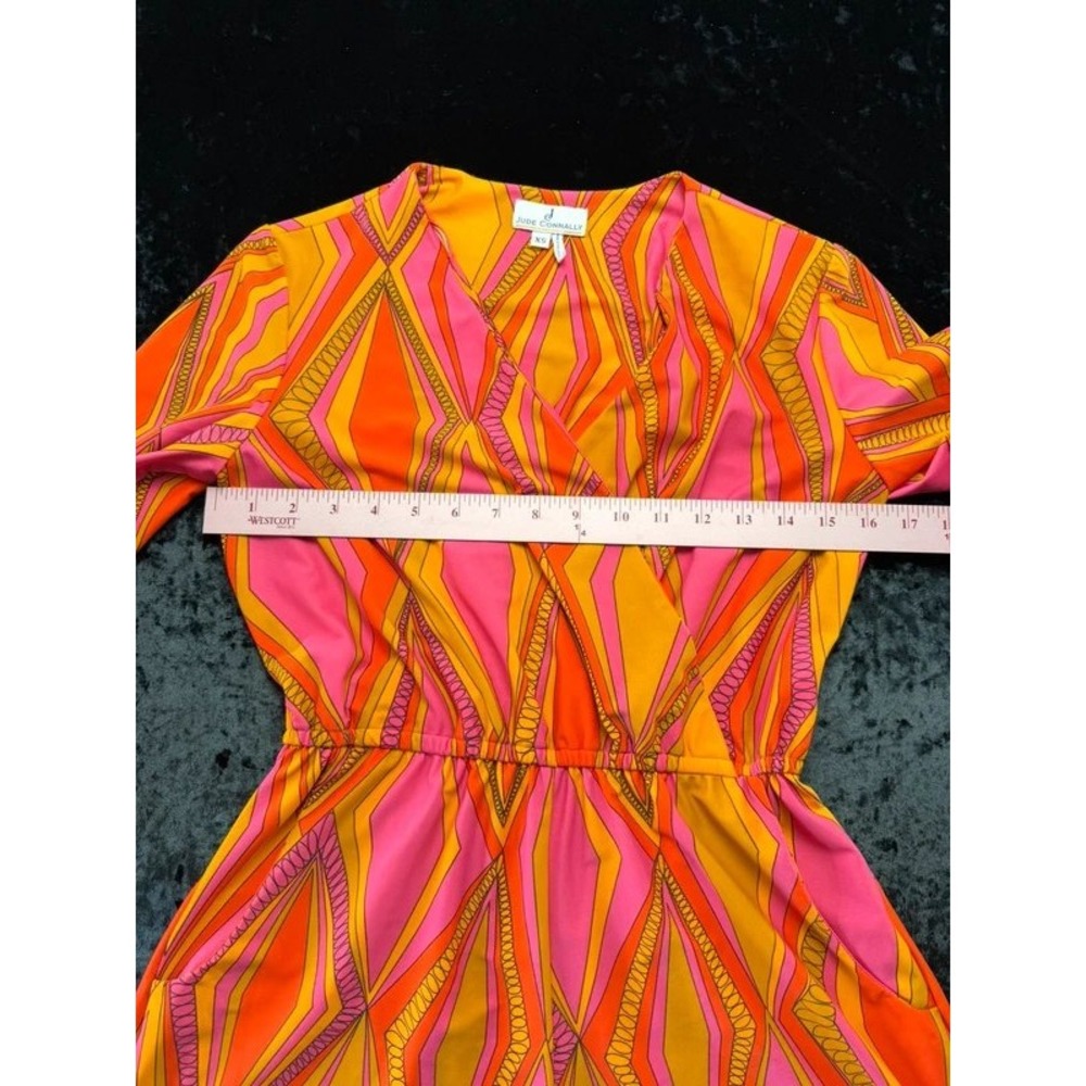 Jude Connally Romper XS Pink Orange Geometric Long Sleeve Stretch USA Made - Picture 8 of 11